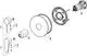 Schematische Darstellung von Bauteilen einer Badezimmerarmatur, einschließlich Griffen und Rosette, im Design von HANSA.